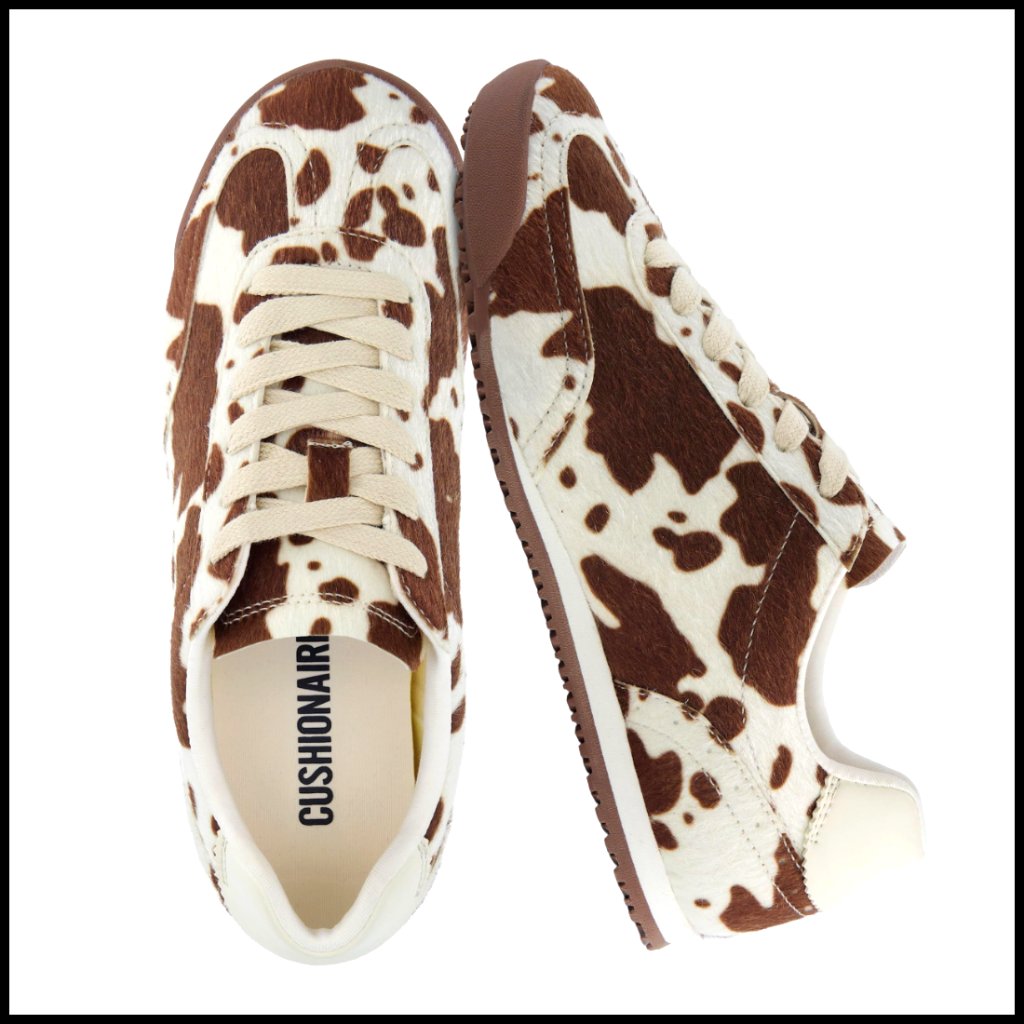 Women's Vegan Cow Print Sneakers With Memory Foam Comfort